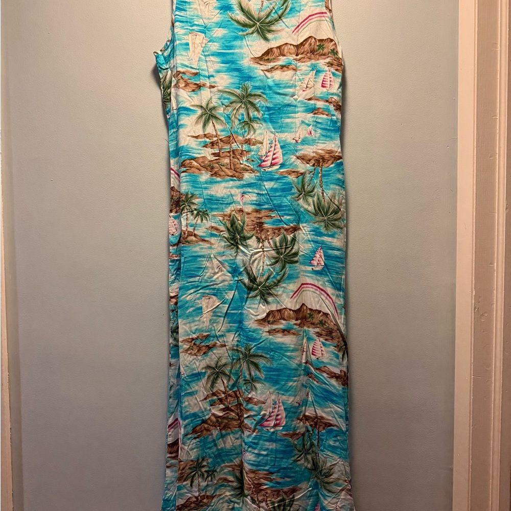 Evan Picone Blue and White Halter Sundress Maxi